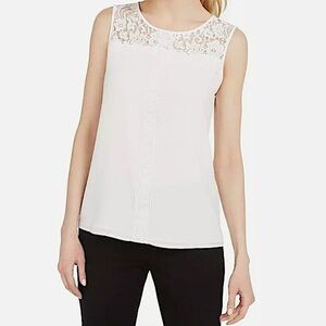 Karl Lagerfeld White Lace Trim Embroidered Sleeveless Blouse